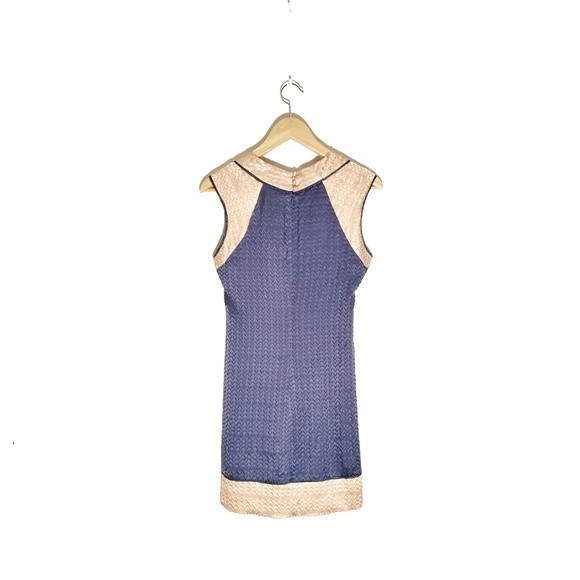 Harkham 100% Silk Sleeveless Slate Blue Gray‎ & Apricot Evening Cocktail Dress - Picture 2 of 6